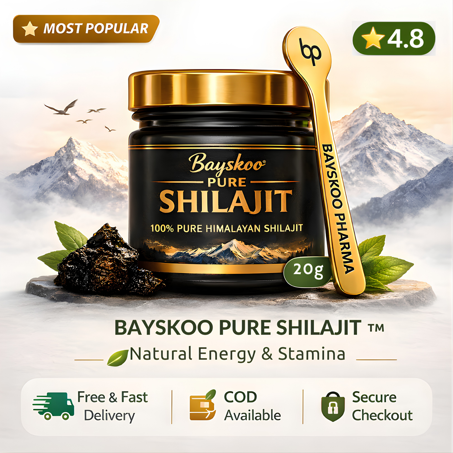 Bayskoo Pure Himalayan Shilajit Resin | 68% Fulvic Acid