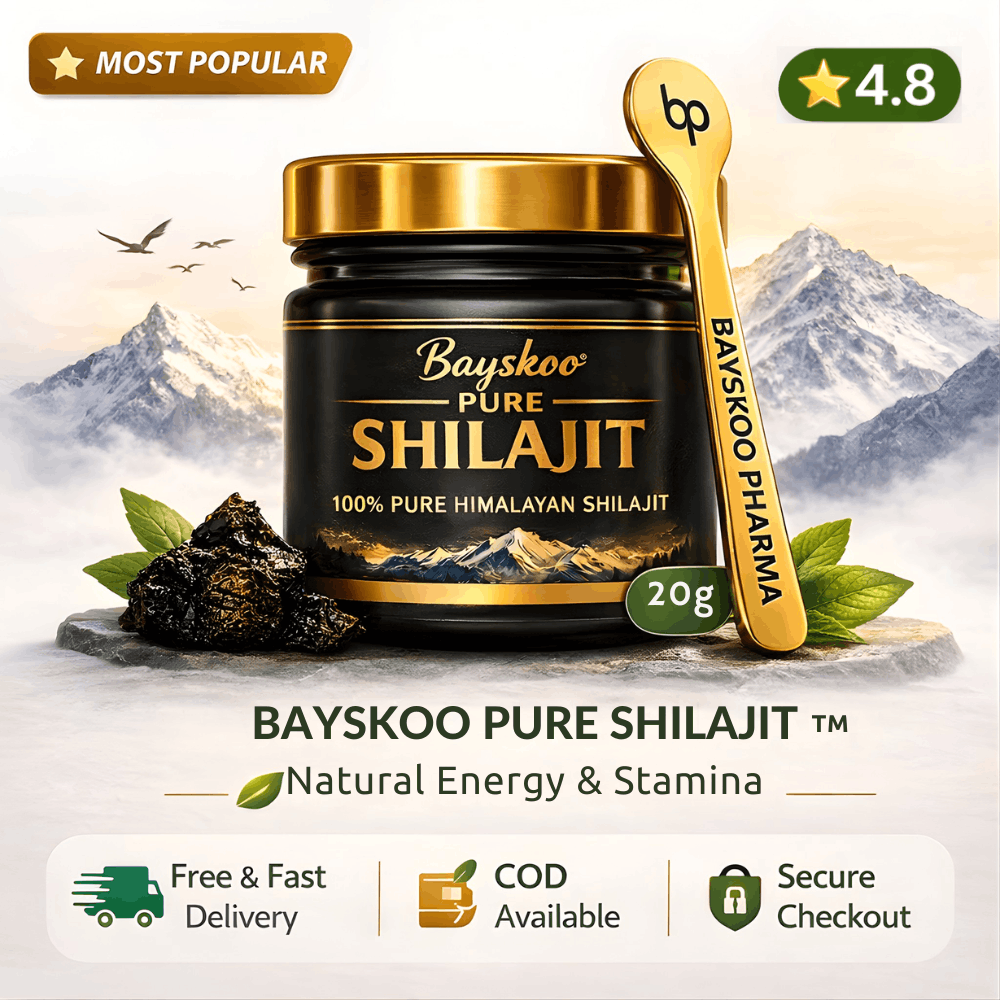 Bayskoo Pure Shilajit 20g Resin sourced from 18000 feet with Lab Report and Free Spoon.